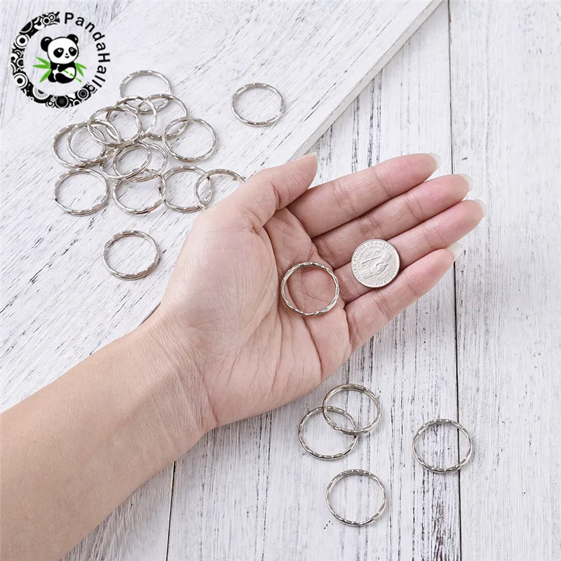 200pcs Pandahall 25mm Iron Round Double Loop Key Ring for Keychain DIY Making Golden Platinum |
