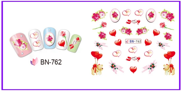 UPRETTEGO 12 упак./лот переводка NAIL ART Наклейки для ногтей на День святого Валентина свадьбы Kiss Bear сладкое сердце чашка любовь BN757-768