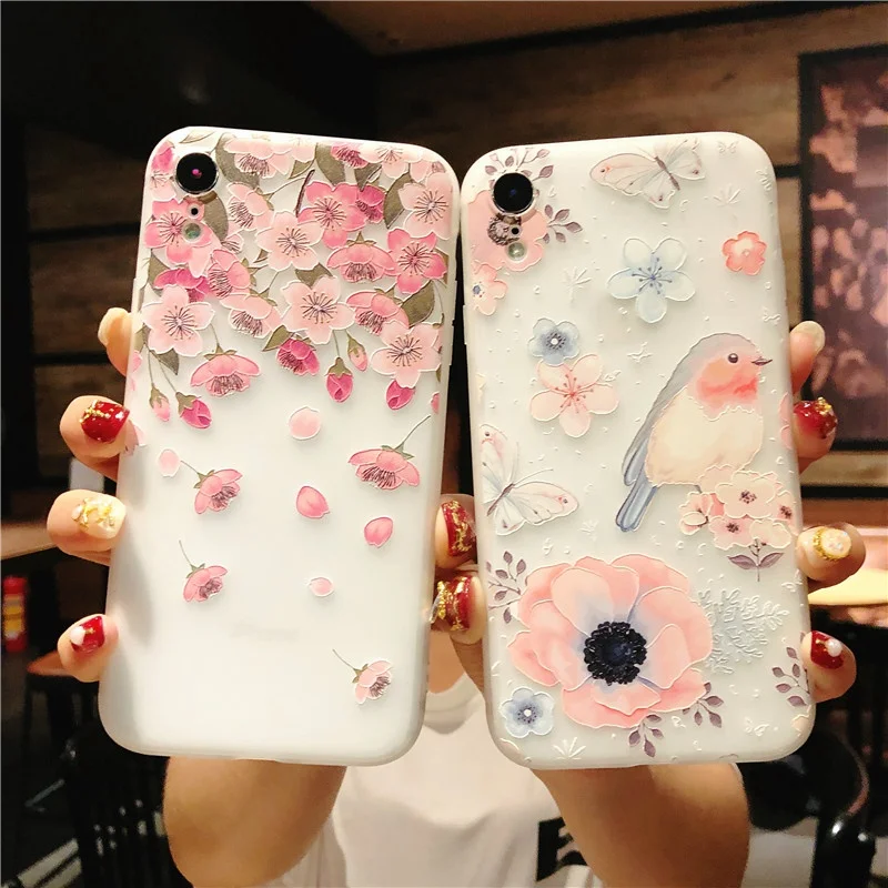 Rheinruby 3D Relief Flower Silicone Phone Case For iPhone X XS Max XR Rose Floral 7 8 6S Plus Soft TPU Cover |