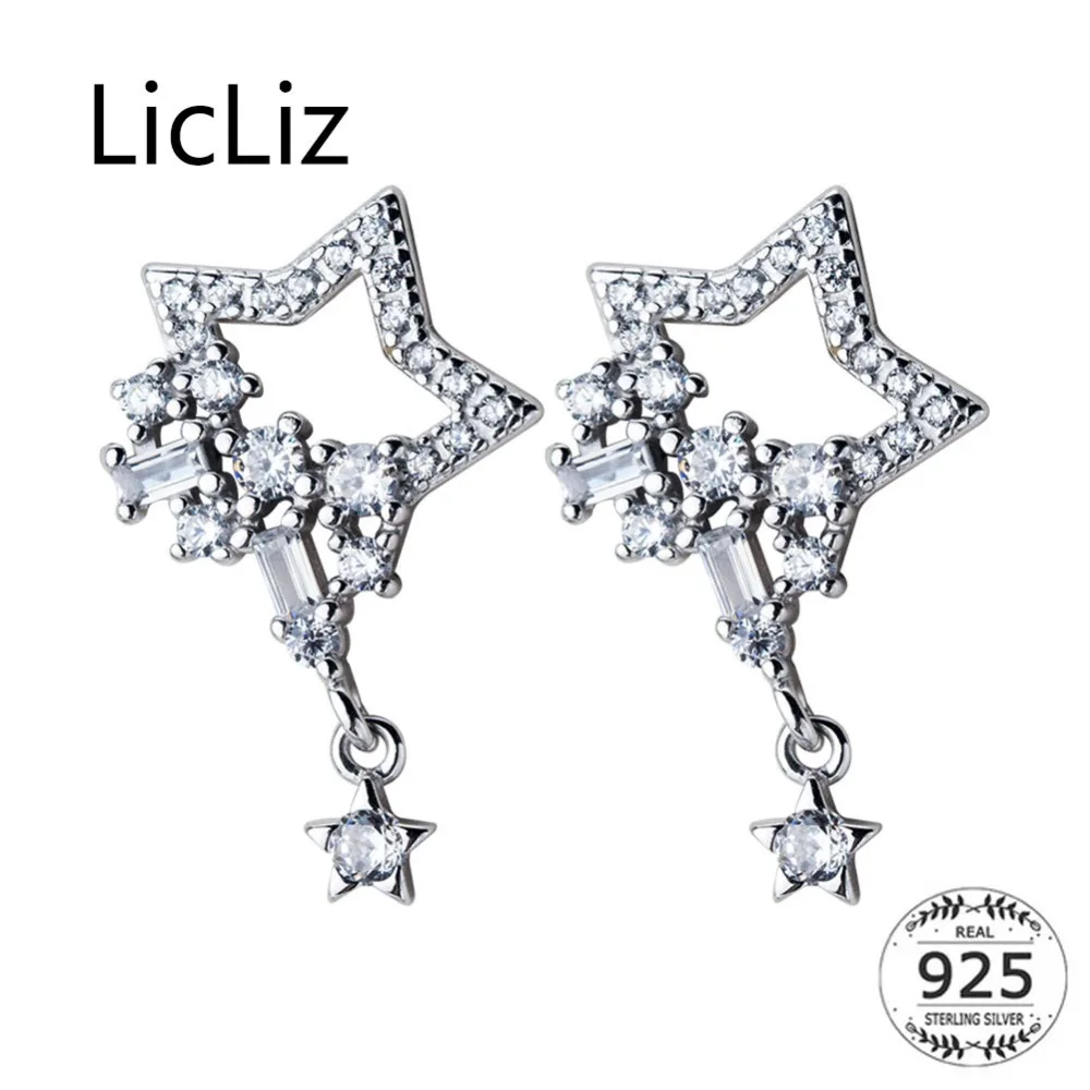 

LicLiz New 925 Sterling Silver Pentagram Star Round CZ Crystal Drop Earring for Women White Gold Zircon Jewelry Gift LE0538