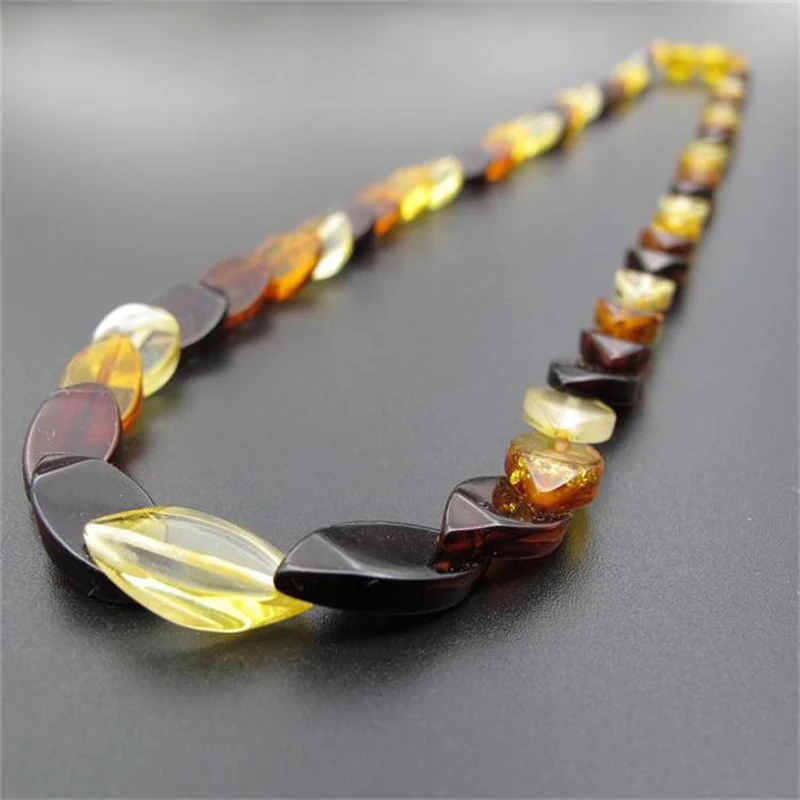 Yoowei 45 см Янтарное ожерелье для женщин овальные оригинальные бусины новогодние