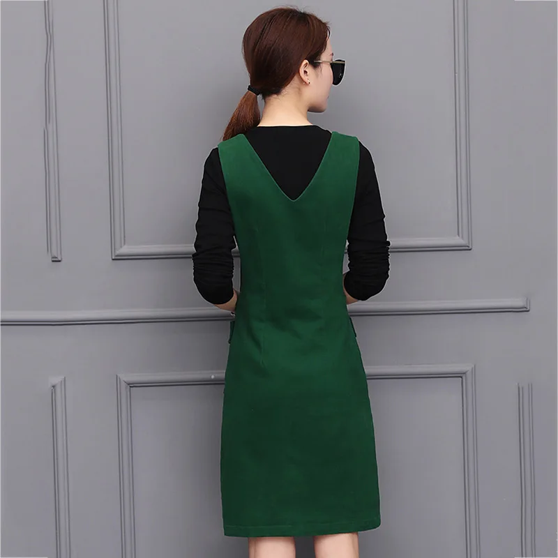 2018 весеннее Новое Женское платье с длинным рукавом на бретелях из двух частей