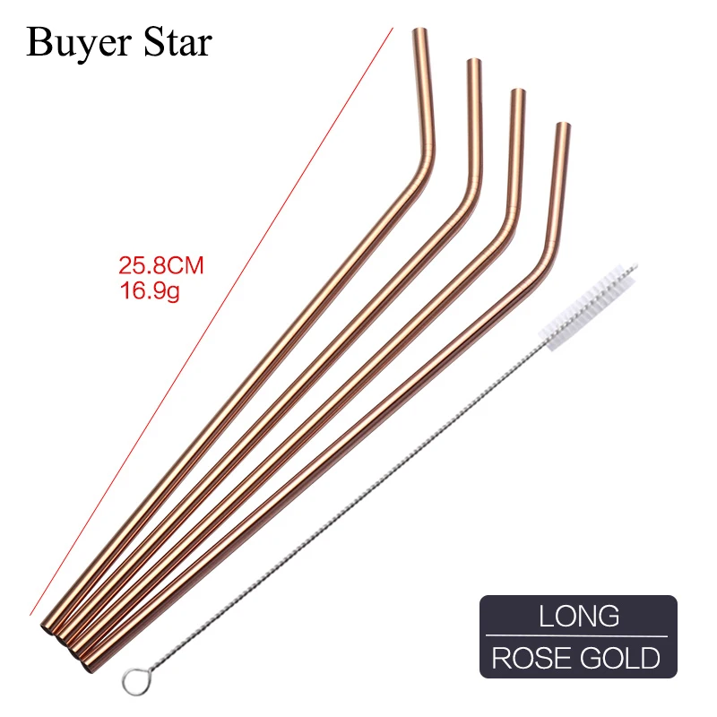 8 Rose Gold 2Brush 8 шт многоразовые трубочки для питьевой соломы, набор кистей для очистки,,, высокое качество, Экологически чистая металлическая соломинка - Цвет: 8 Rose Gold 2Brush