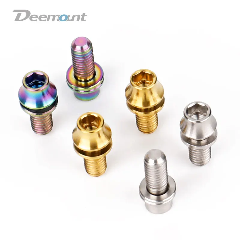 Deemount 4PCS/Lot Titanium TC4 Bolts M5x12mm Hex Head W/Washer for Bicycle Bottle Cage Install MTB Ti Parts Screws