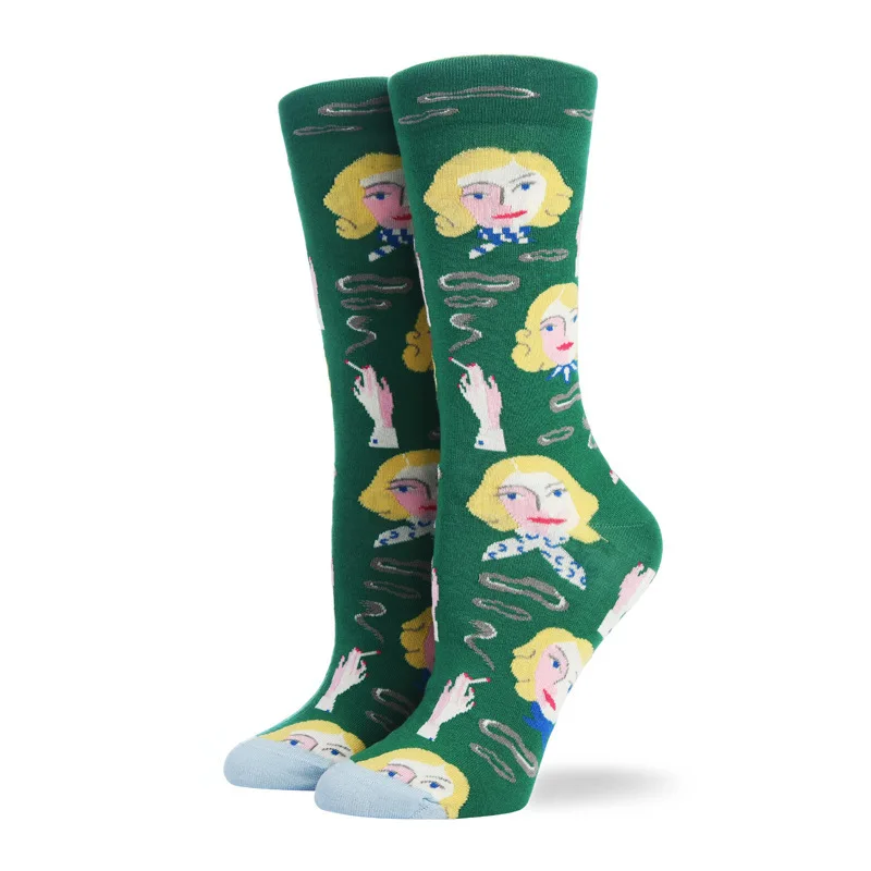 7 Happy Socks, женские носки из чесаного хлопка, Harajuku, цветные носки с мультипликационным принтом, милые забавные Kawaii, абстрактный узор, носки для подарка на Рождество - Цвет: 7