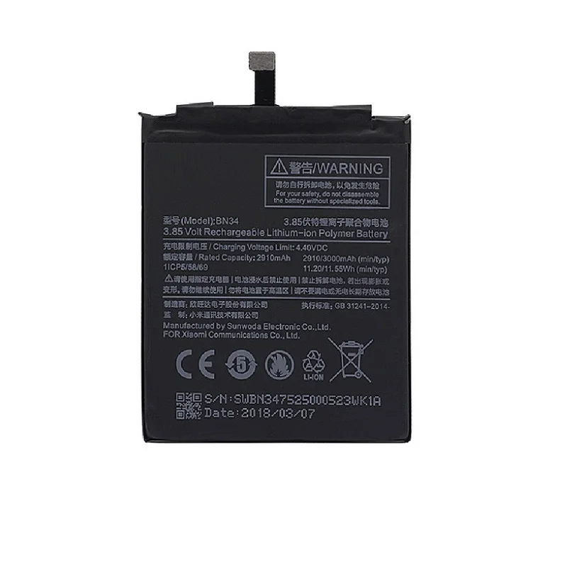 

Original antirr Phone Battery BN34 for Xiaomi Redmi 5A 5.0" Replacement Battery 2910mAh High Capacity Phone Batteries