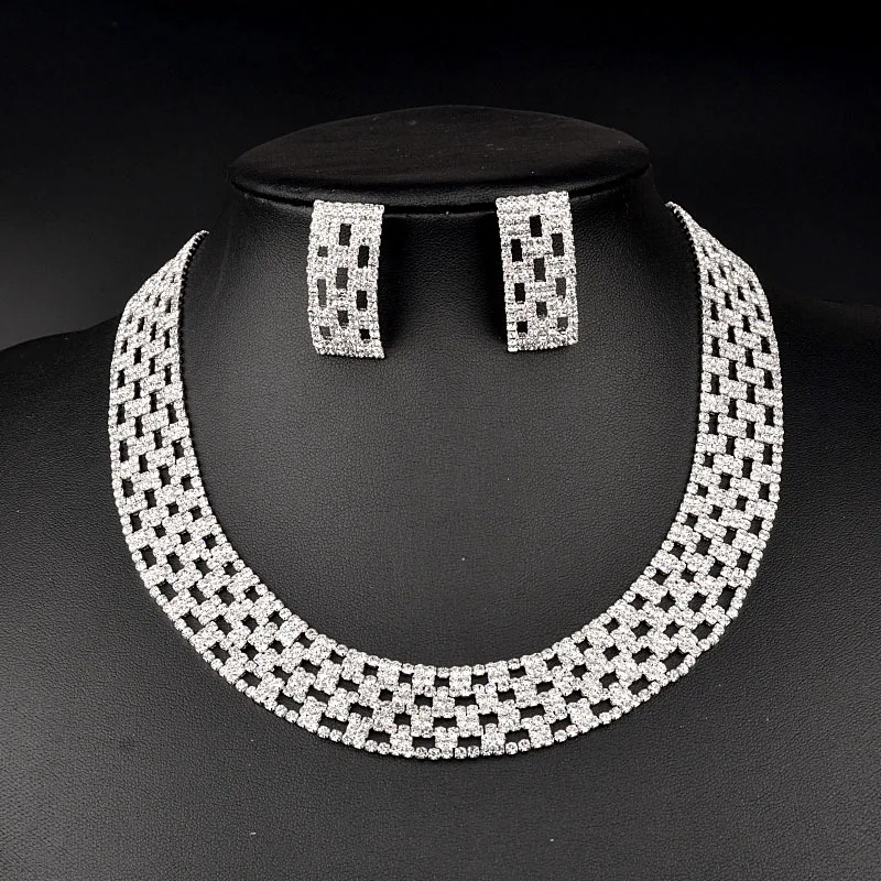 

Luxury Statement Neckalace Set Elegant Design Women Wedding Bridal Jewelry Vestidos Shiny Crystal Necklace Earring Set Top