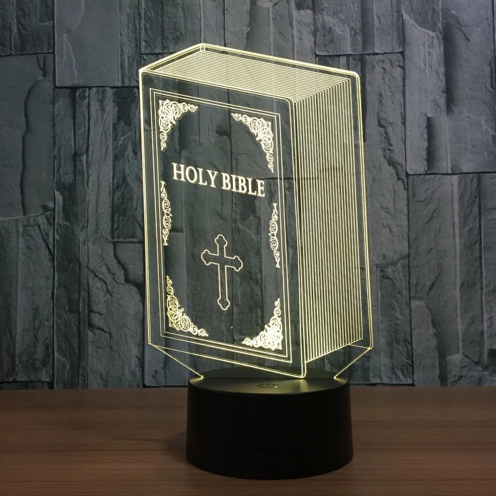 Dropship Bible 3D Optical Illusion Night Light 7 Color Changing Table Lamps with Acrylic Flat &amp ABS Base USB Cable | Лампы и
