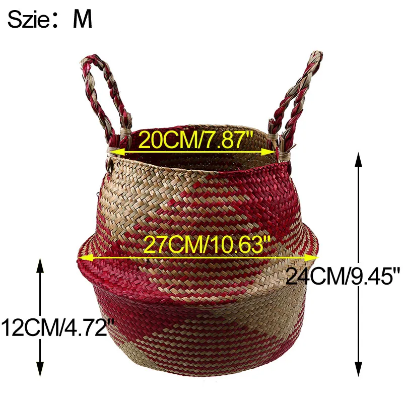 Style 2 M WHISM ручная работа, корзина для хранения живота из водорослей, Соломенная Корзина для грязной одежды, плетеная Сумка для хранения садовых растений, цветочный горшок из ротанга - Цвет: Style 2 M