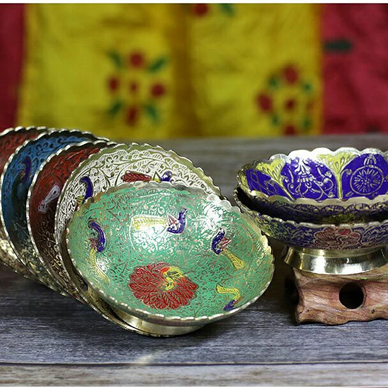 Buddha Compote Bowl Tibetan Buddhist Supplies Brass Bowl Metal Fruit Tray Plate Dish Disc Buddhist Temple Decoration 1pc