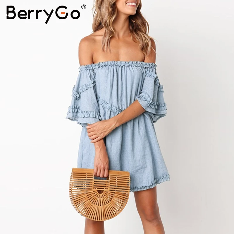 BerryGo короткое платье в богемном стиле на одно плечо летнее сексуальное женское