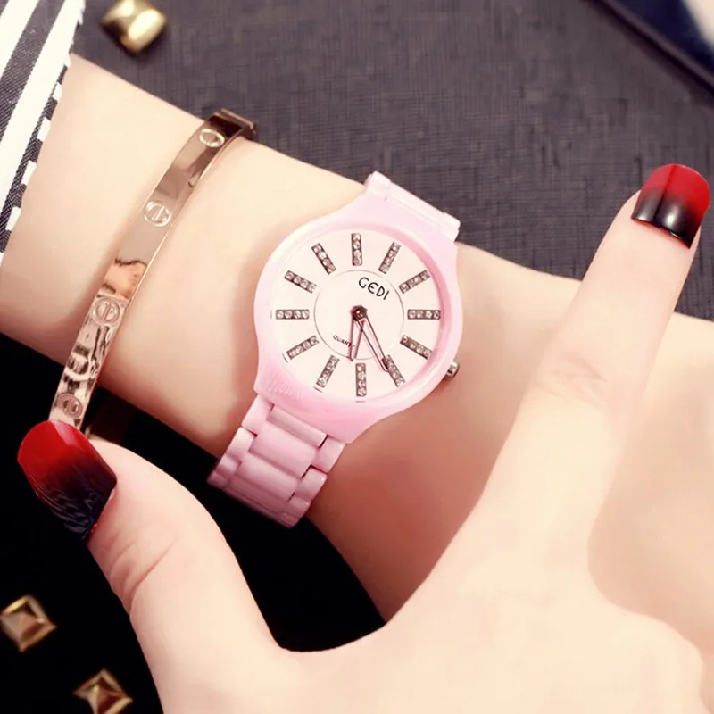 GEDI керамические часы женские роскошные брендовые Rhinestone Платье кварцевые модные