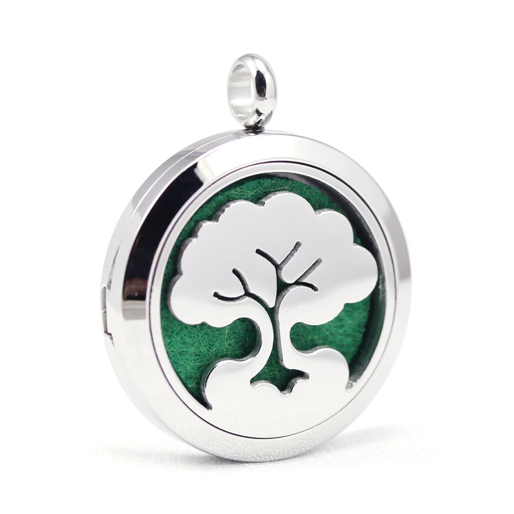 

30mm 316L stainless steel family tree of life design aroma aromatherapy essential oil diffuser necklace