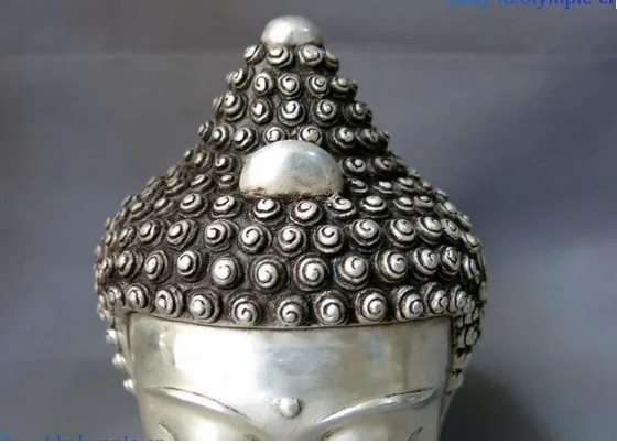 YM 307 9&quot China silver carved buddhism lucky Shakyamuni buddha head sculpture Statue | Дом и сад