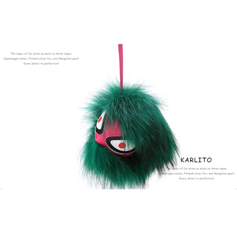 С коробкой и тега черный кожаный бумажник реального енота Pom собака мех монстр