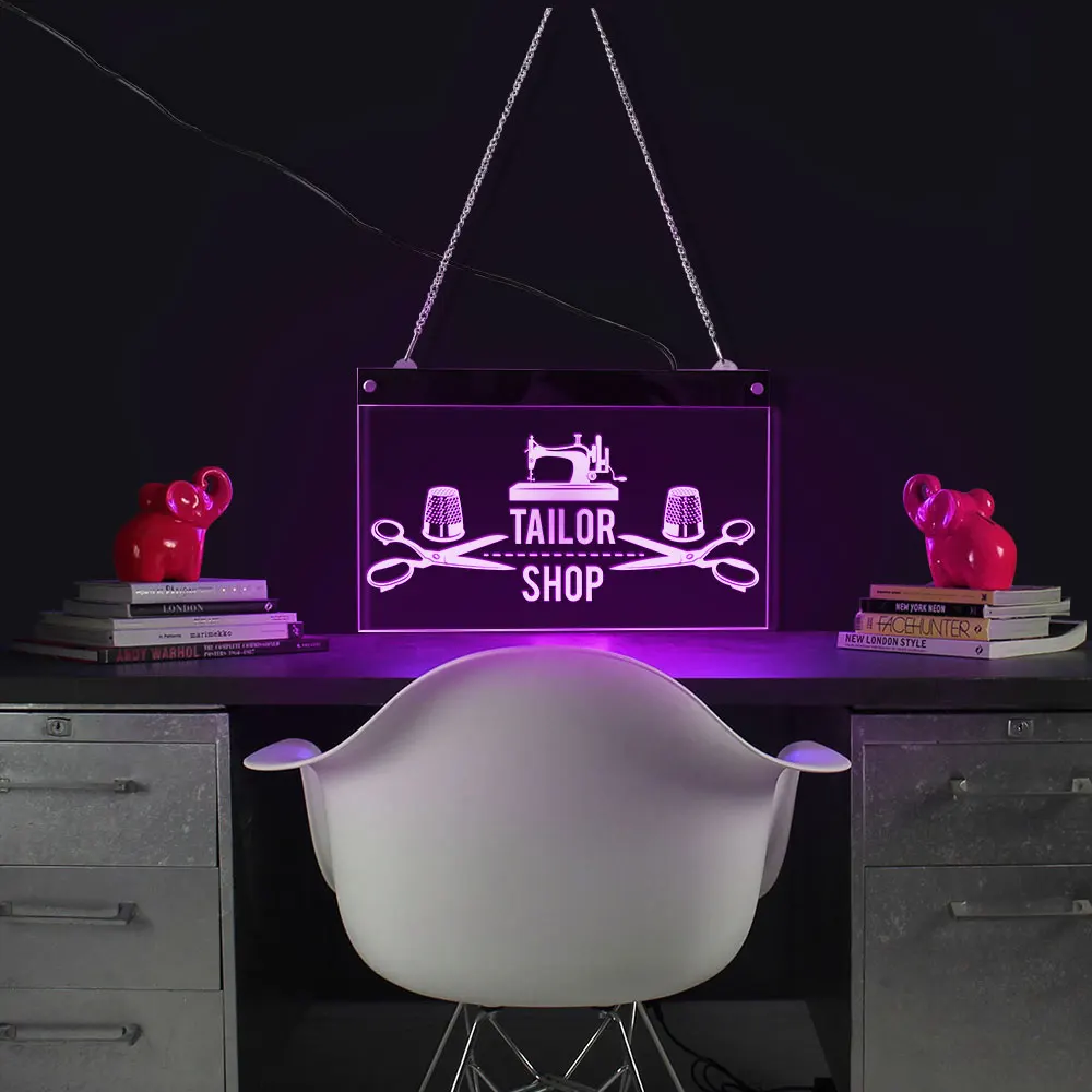 Ателье швейная машина прямоугольник акриловый светодиодный неоновый знак доска