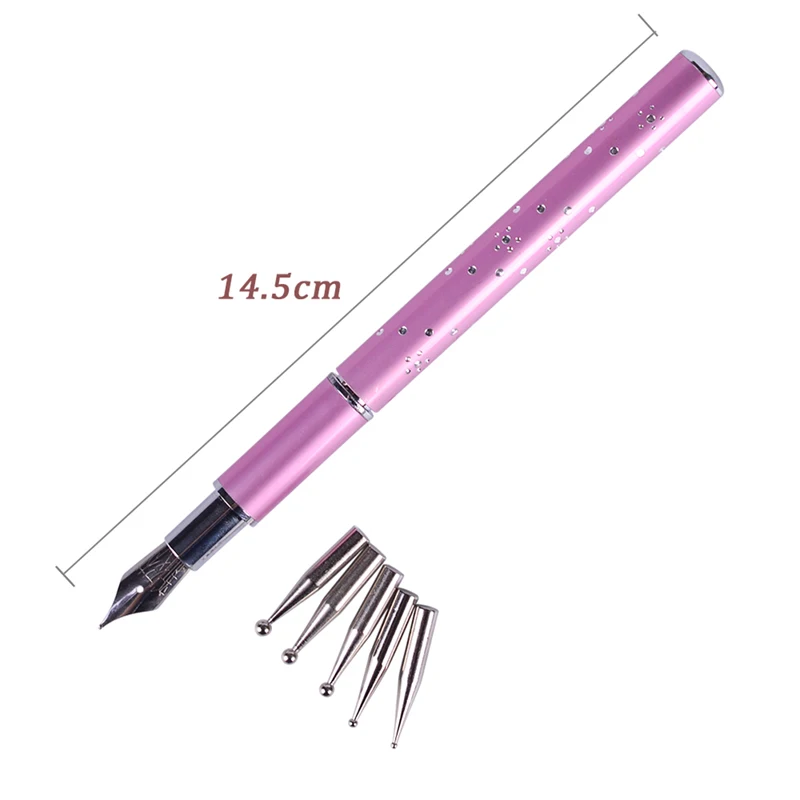 6pcs Nail Art Dotting Pen Rhinestone Diamond Pink Handle Liner DIY 3D Painting Drawing Steel Dot Manicure Salon Tools JID002|nail art pen