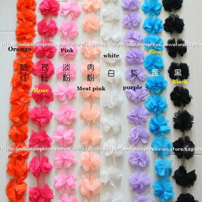 10Yard/Lot Multicolor 3D 6 Leaves Chiffon Flower Lace Trim Fabric Decoration DIY Clothes Wedding Dress Patch Accessories - купить по