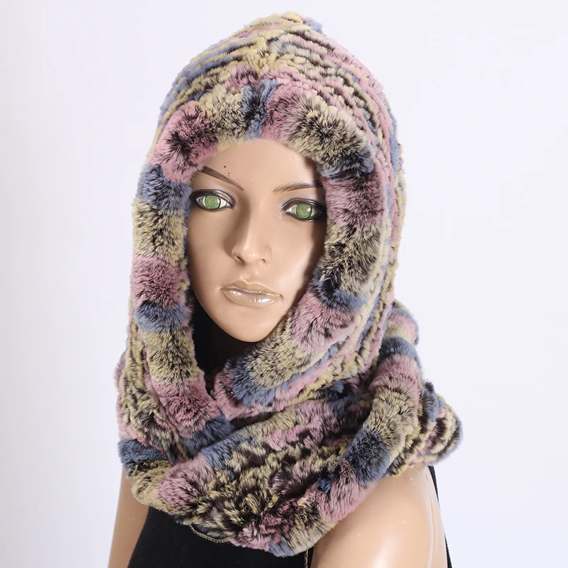 Кроличья вязаная теплая меховая шапка шарф воротник капюшон шарфы в русском