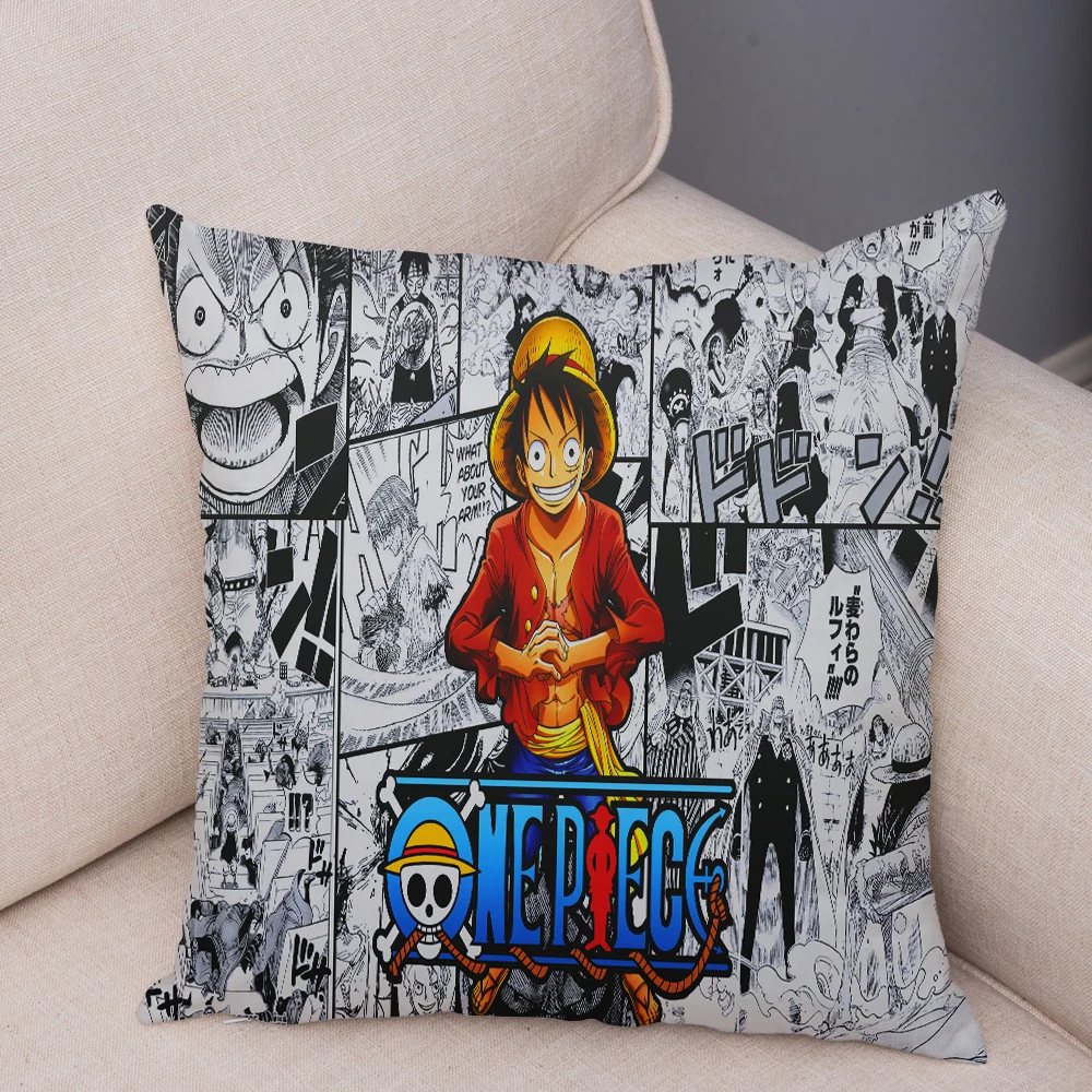 

Super Soft Plush Newspaper Style One Piece Luffy Print Cushion Cover Pillow Covers Pillows Cases for Sofa Home Decor Pillowcase
