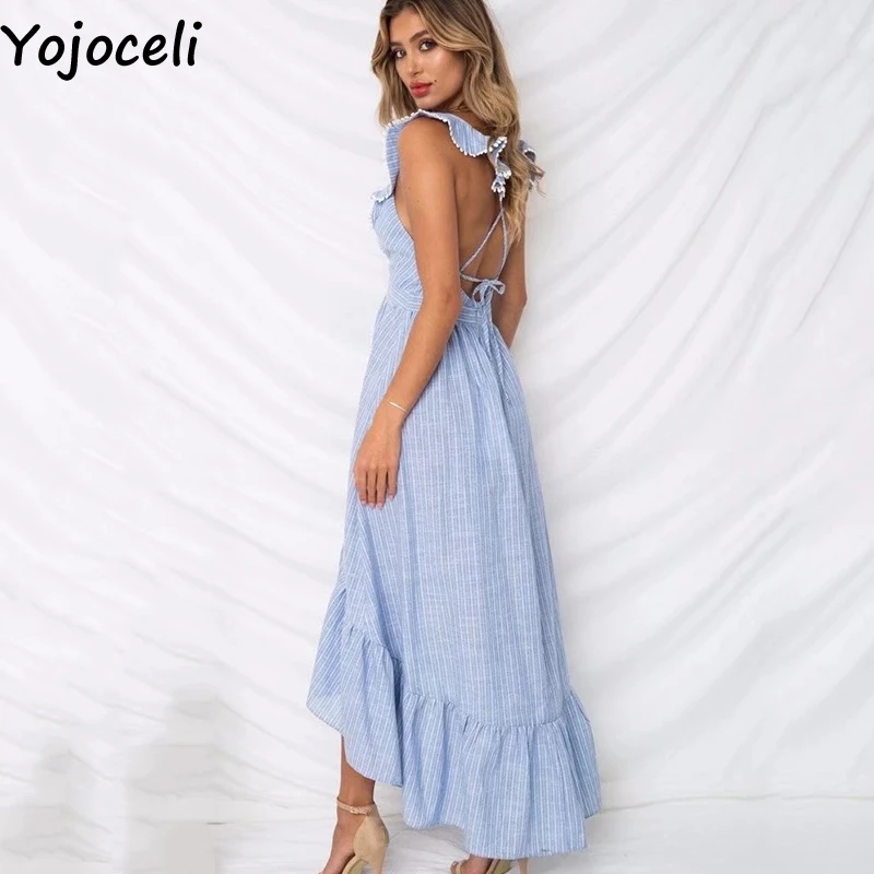 Yojoceli рюшами в полоску на шнуровке бахрома длинное платье женские летние