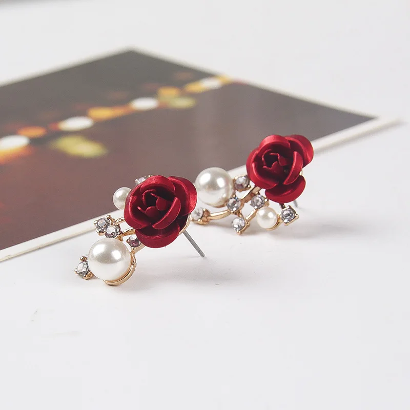 Леди Роза Серьги-гвоздики жемчуг горный хрусталь Для женщин шпильки ювелирные