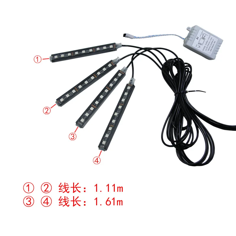 Автомобильная RGB Светодиодная лента 4*9 шт. SMD 5050 10 Вт интерьер автомобиля декоративный атмосферная Лента Автоматическая RGB дорожка напольный свет дистанционное управление 12 В