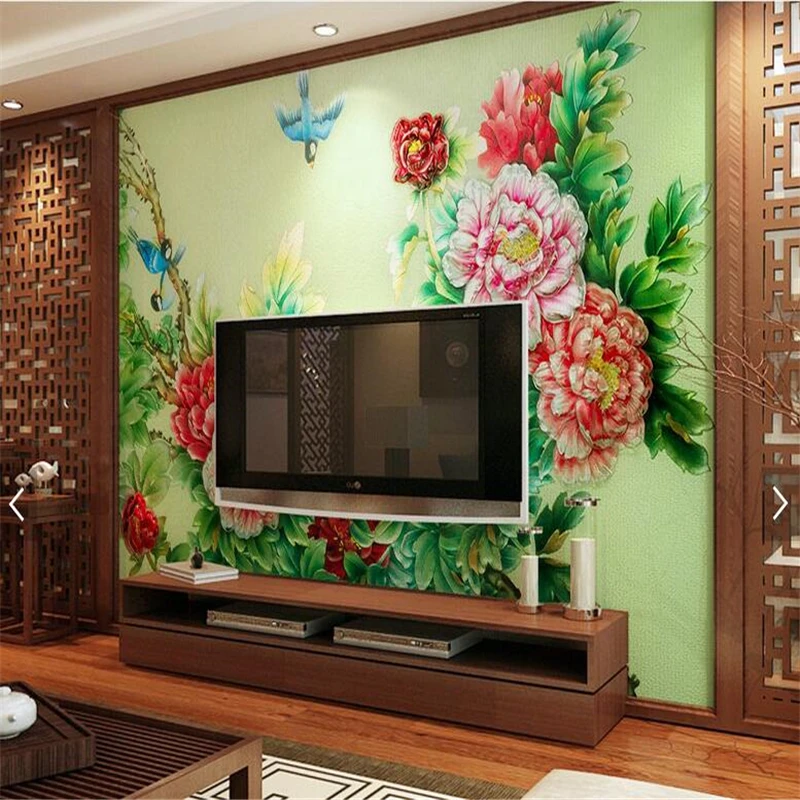 Обои для стен на заказ обои из бутика цвет резное стекло пион fresco Гостиная ТВ фон