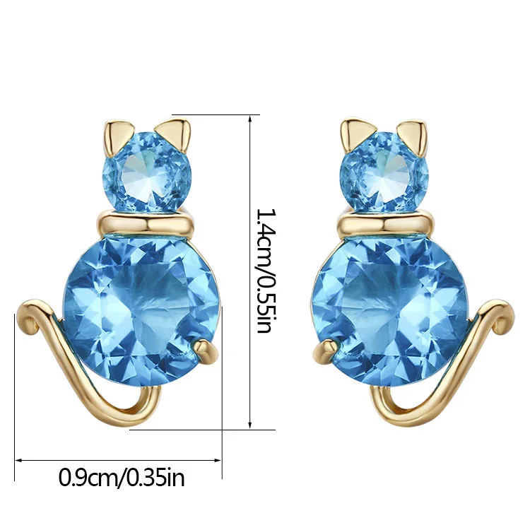 Yellow Gold Color Cute Cat Kitty Clear Zircon Anti-Allergic Piercing Stud Earrings for Women Children Girls Kids Jewelry Aros