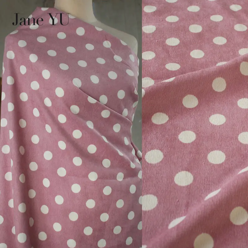JaneYU Autumn And Winter Fashion Black Bottom Beige Wave Dot Printing Corduroy Cloth Dress Shirt Coat Trousers Garment Fabric | Дом и сад