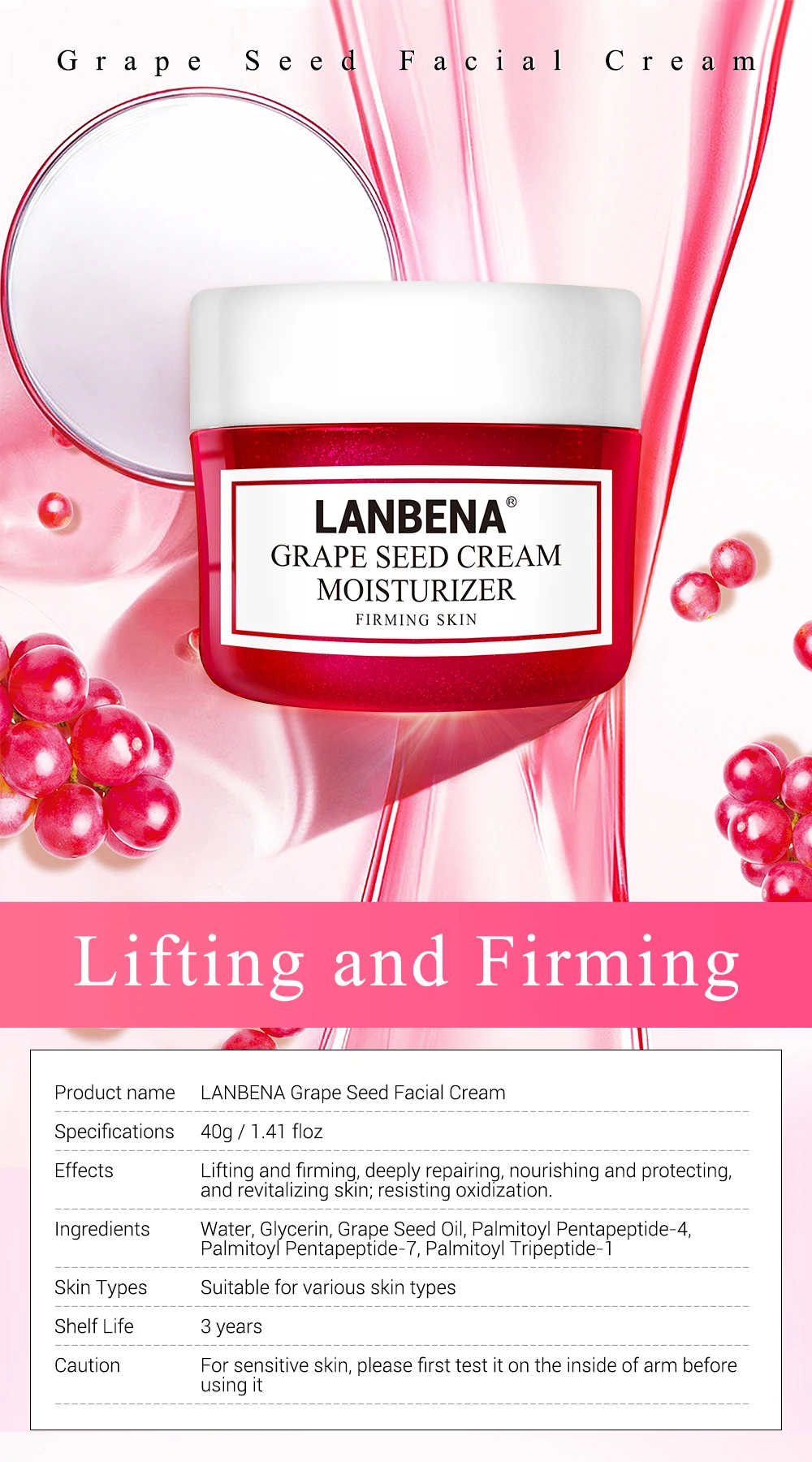 LANBENA крем для лица Лифкрем для лица виноградное семя крем для лица лифтинг, укрепление глубоко Восстанавливающий питательный защищающий Восстанавливающий подтягивающий уход за кожей