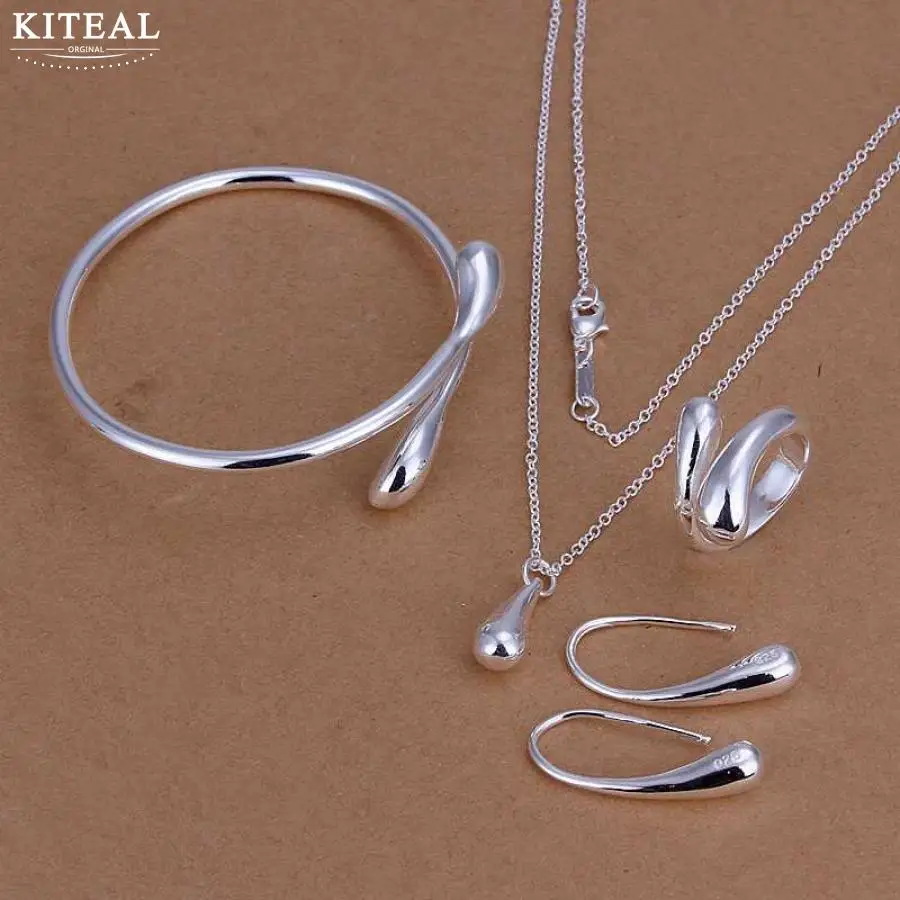 Factory price top quality Gold /silver color raindrop/Waterdrops 925 stamp jewelry sets necklace bracelet bangle earring ring | Украшения и