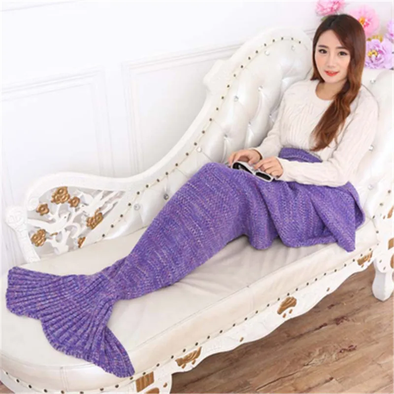 

195X90cm Yarn Knitted Mermaid Tail Blanket Super Soft Sleeping Bed Handmade Crochet Anti-Pilling Portable Blanket Sleeping Bag
