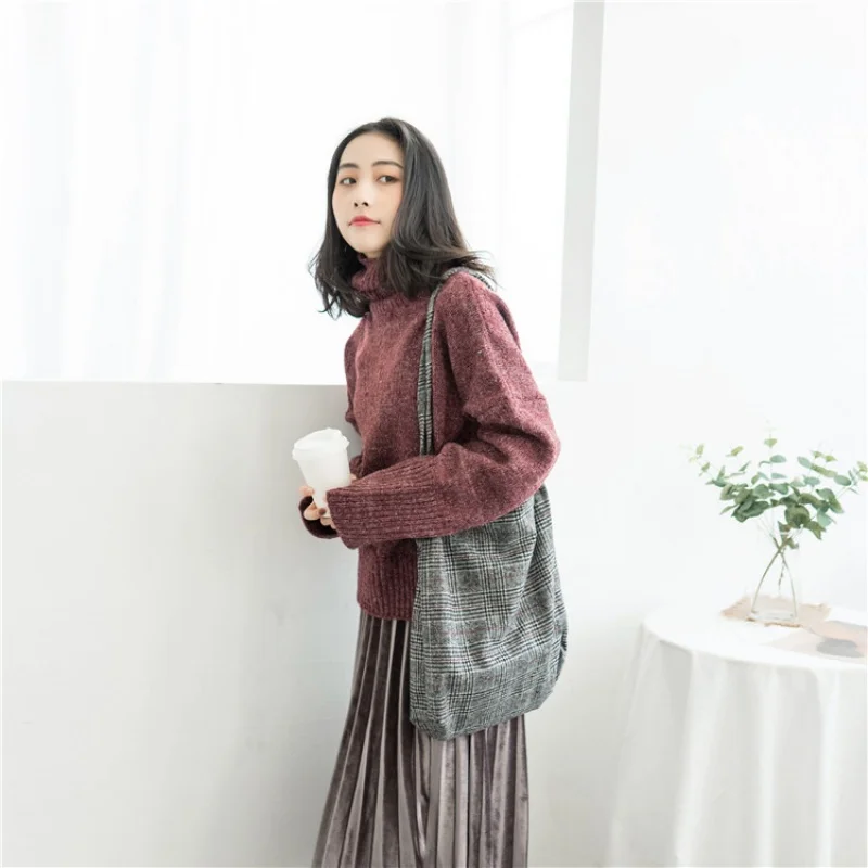 2019 осенне зимняя женская шерстяная Холщовая Сумка на плечо Женская винтажная