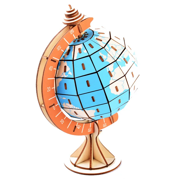 

3D Terrestrial Globe Wooden Art Tellurion Puzzles Home Decor Educational DIY Toys Birthday Gift for Children