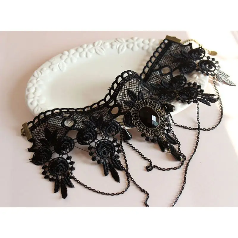 Женское Ожерелье чокер в готическом стиле черное ожерелье цепочка с вышивкой