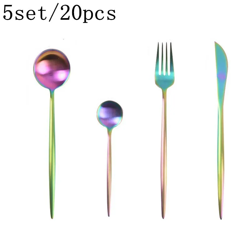5set colorful Hoomall 24 шт./компл. черный посуда набор посуды 304 Нержавеющая сталь столовые приборы посуда набор Кухня поставки вечерние вилка в западном стиле, комплект - Цвет: 5set colorful