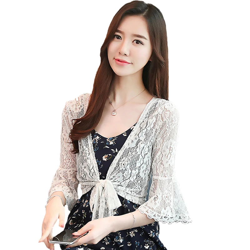 Женский кружевной кардиган MLXSLKY короткий тонкий вязаный для защиты от солнца