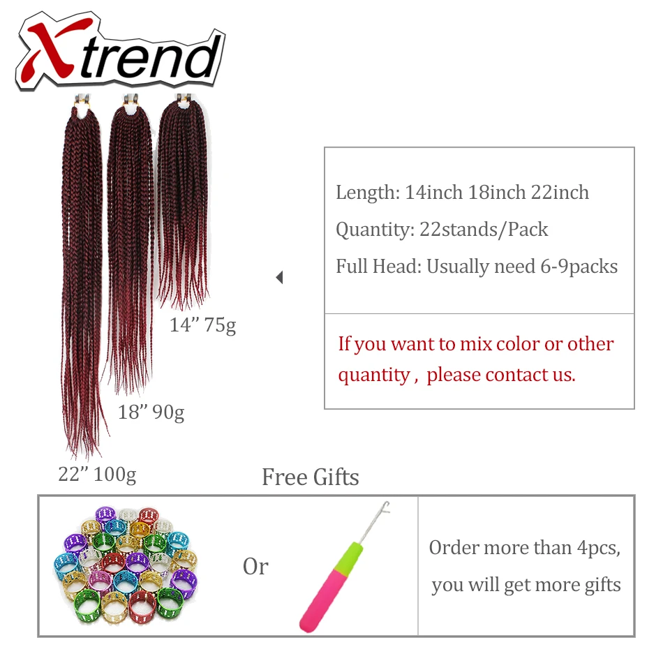 3 шт. накладные пряди из синтетических косичек 14 18 22 дюйма|hair extension|hair crochethair extension