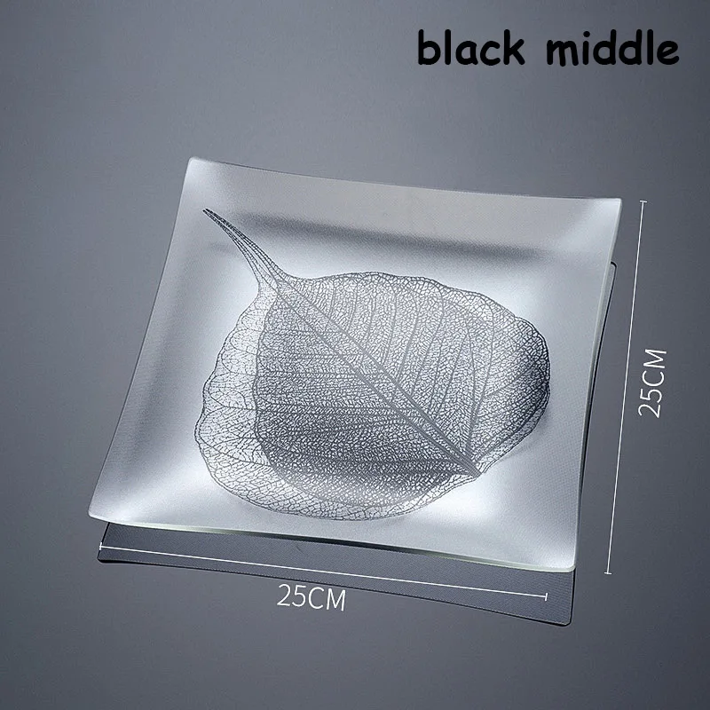 Black leaf Закаленное стекло стейк фрукты тарелка Microwavable стекло десерт торт блюдо в стиле вестерн Ресторан Еда поднос бытовой для завтрака - Цвет: Black leaf