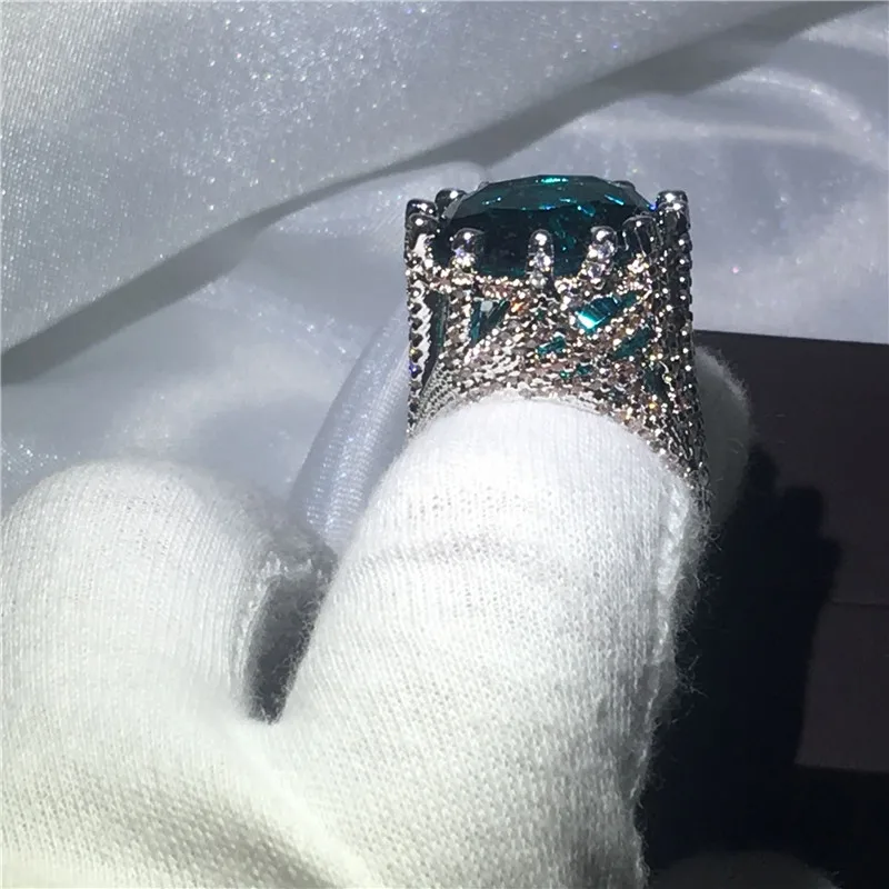 Choucong большой камень кольцо 15ct Синий Циркон Кристалл 925 серебро юбилей
