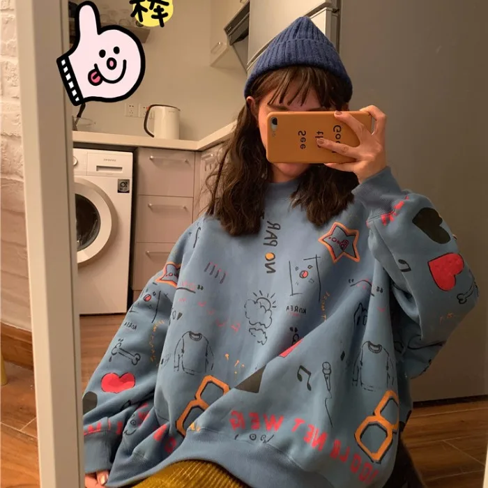 Lychee/Женская толстовка с буквенным принтом для девочек Женская круглым вырезом и