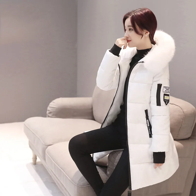 white winter jacket Новинка, женский зимний пуховик, Большие меховые женские зимние пальто с капюшоном, парка с хлопковой подкладкой и буквенным принтом, jaqueta feminina inverno A898 - Цвет: white winter jacket