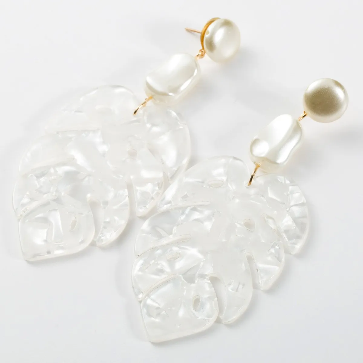 Женские Геометрические свисающие серьги Boho большие белого цвета в форме листа