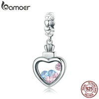 bamoer 100 925 sterling silver romantic heart pendant aaa zircon charm fit women bracelet necklace fine jewelry s925 scc588