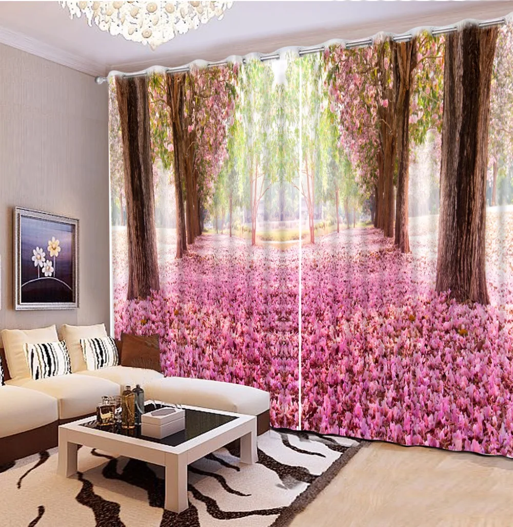 

3D Curtain Custom size Pink Cherry Blossom Curtains For Living Room Curtain Blackout Bathroom Shower Curtain