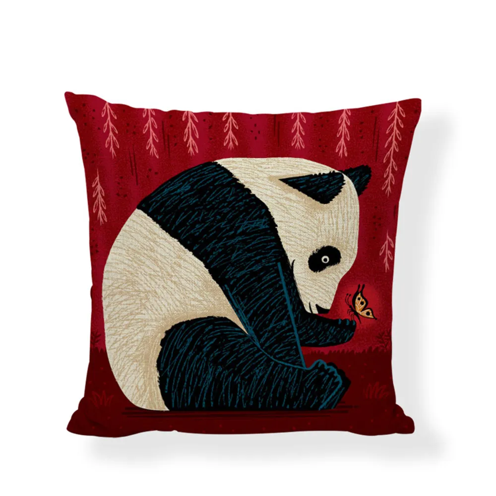 Panda Cushion Cover Cute Chinese National Treasure Linen Cotton Home Sofa Decor Happy Camper Butterfly Gifts Throw Pillow Covers | Дом и сад