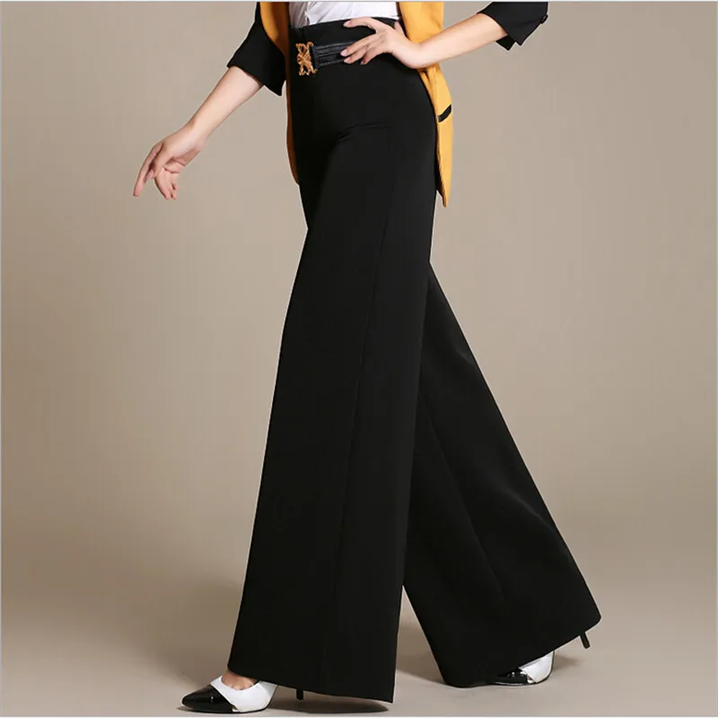 Высокое качество размера плюс брюки с широкими штанинами 2021 черные женские
