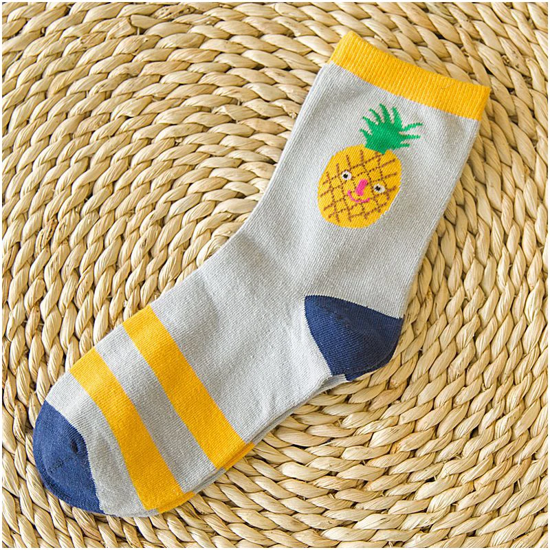 5 Pairs Корейский Стиль Новинка Носки Женщины Фрукты Отпечатано Весна Осень Теплые
