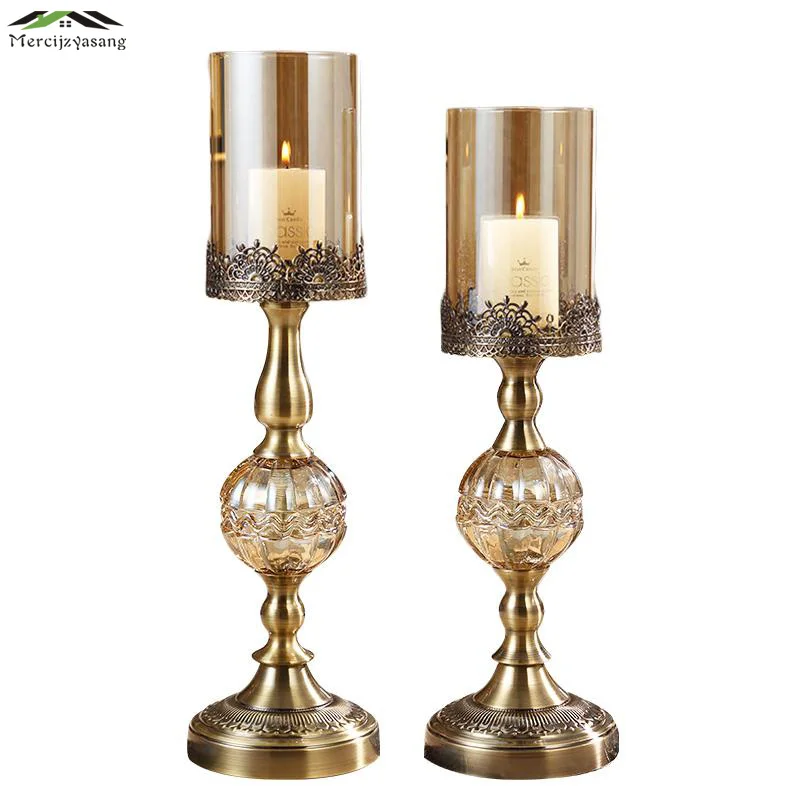 

Glass Metal Votive Candlestick European Style Romantic Candle Holders for Wedding Dinner Birthday Decoration Candelabra GZT017